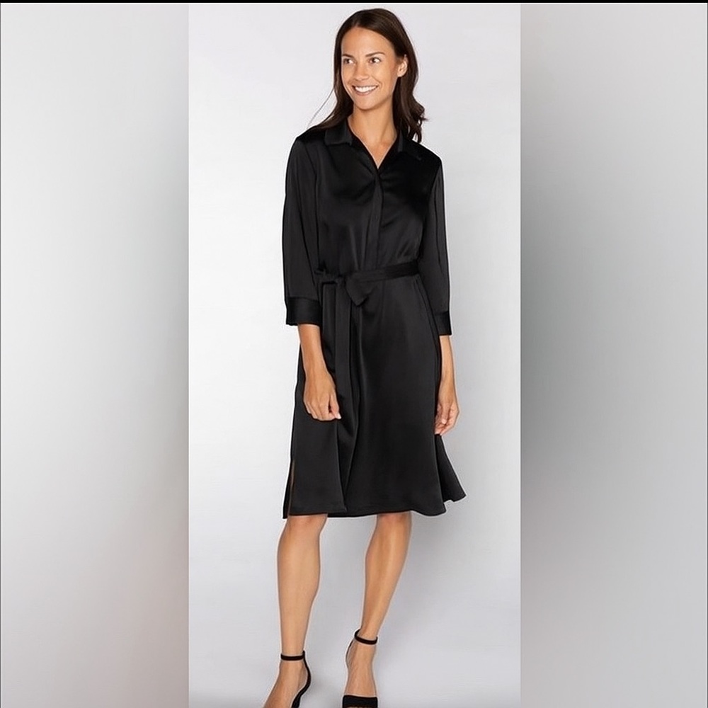 S’EDGE Black Satin 3/4‎ Sleeve Midi Dress NWT Size Medium